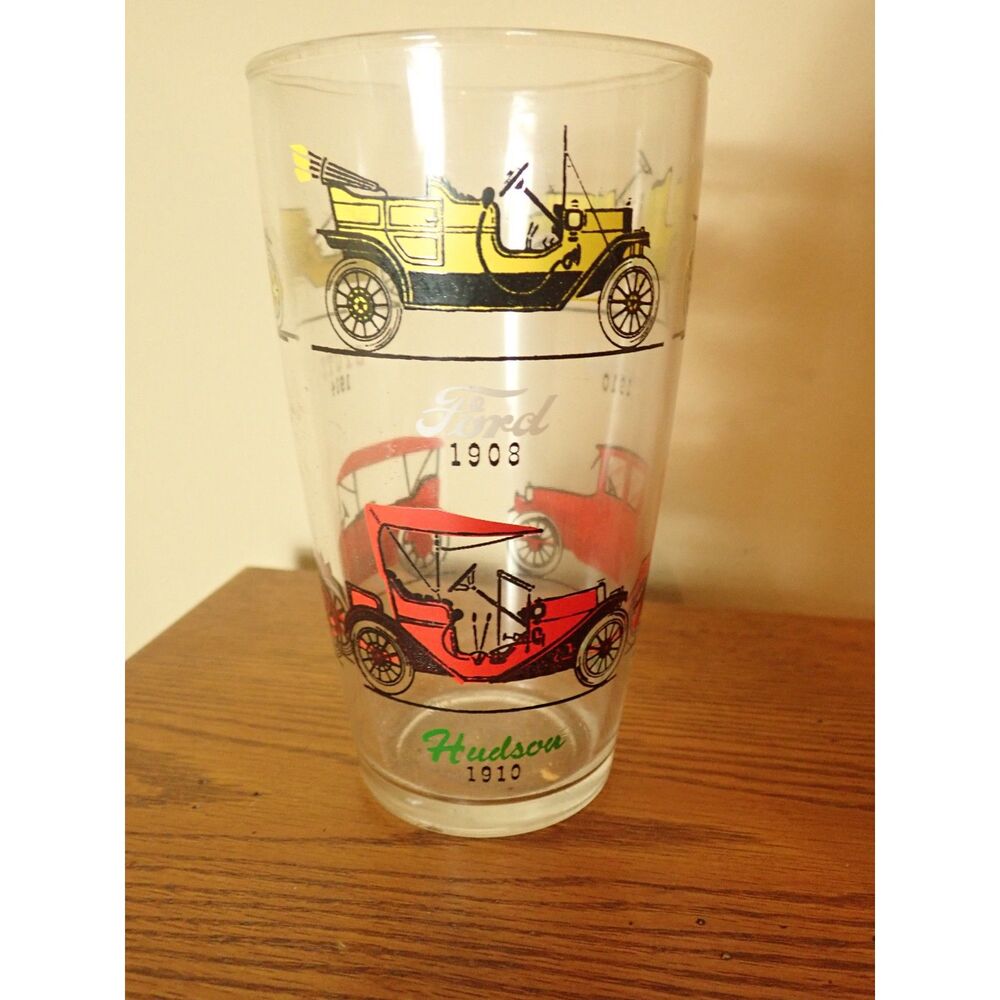 Hazel Atlas Glass Ford Hudson MCM Antique Car Design Vintage Tumbler